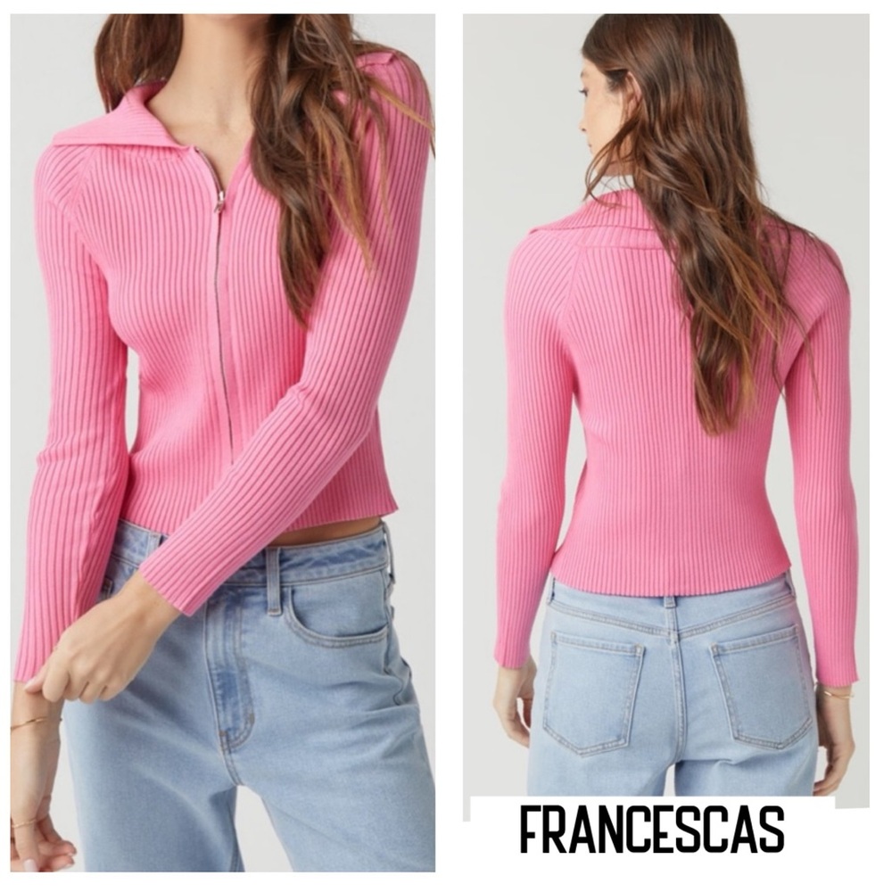 🩷New Francesca’s Stella Collared Zip Up Pink Cardigan🩷 - Picture 2 of 6
